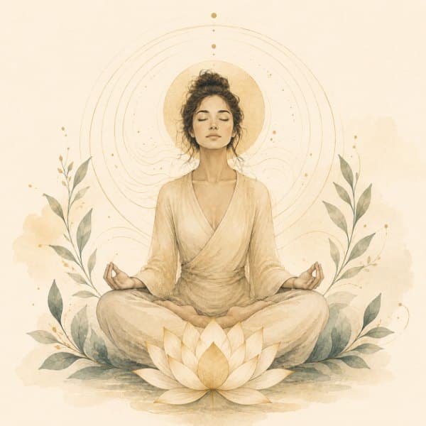 Watercolour of a woman meditating on a lotus