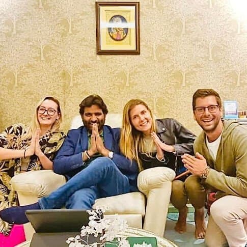 Four visitors and Dr. D.P. Shukla with joined palms